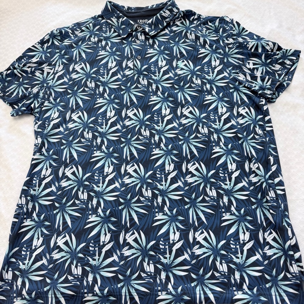 Izod Golf XL Shirt with Blue Palm Leaf Design